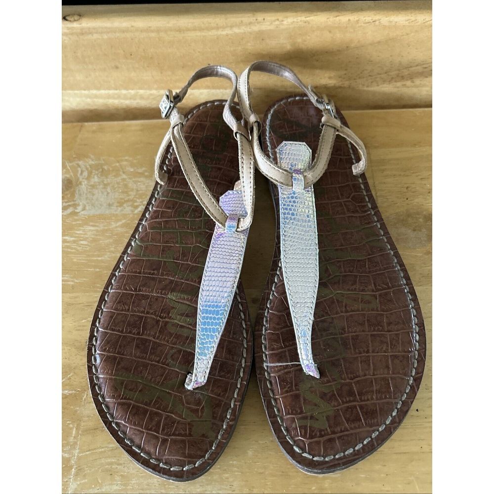 Sam Edelman Thong Sandals Size 8 Vegan Leather Low Brown Silver